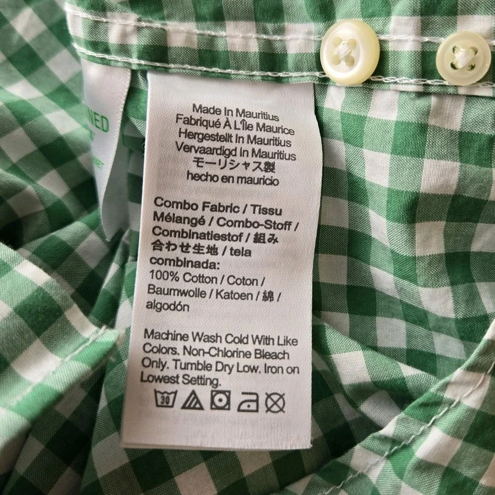 J. Crew Secret Wash Shirting Mens Size S Green Gingham Check Long Sleeve‎ Shirt